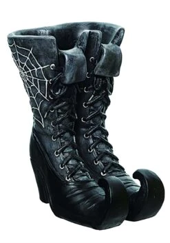 10 Inch Witch Boot With Spiderweb Vase