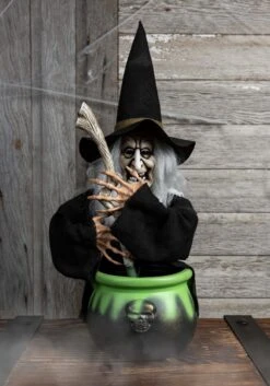 17" Brewing Witch With Black Cauldron Decoration 9 17" Brewing Witch With Black Cauldron Decoration -Holiday Clothing Promotion Store 17 h black brewing witch w cauldron alt 2