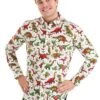 Christmas Dinosaurs Button Up Shirt For Adults -Holiday Clothing Promotion Store adult christmas dinosaurs button up shirt