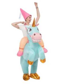 Adult Inflatable Riding-A-Blue Unicorn Costume -Holiday Clothing Promotion Store adult inflatable riding a blue unicorn costume alt 2