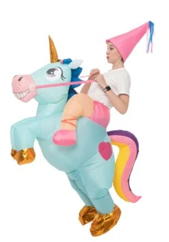 Adult Inflatable Riding-A-Blue Unicorn Costume -Holiday Clothing Promotion Store adult inflatable riding a blue unicorn costume alt 3