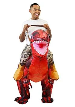 Adult Inflatable Riding-A-Red Raptor Costume -Holiday Clothing Promotion Store adult inflatable riding a red raptor costume alt 2