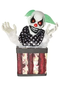 Clown In Box Animated Halloween Prop -Holiday Clothing Promotion Store animated clown in box alt 2