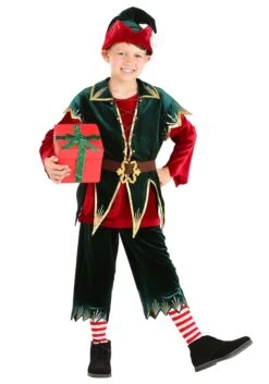 Deluxe Holiday Elf Costume For Boys