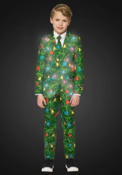 Opposuits Green Christmas Tree Light Up Suit For Boys -Holiday Clothing Promotion Store boys green christmas tree light up suit alt 2