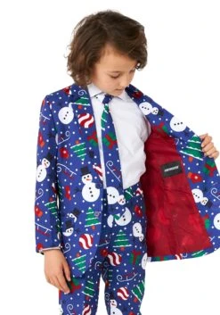 Suitmeister Christmas Snowman Boy's Blue Suit -Holiday Clothing Promotion Store boys suitmeister christmas snowman blue suit alt 2
