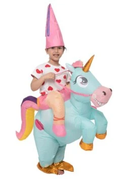 Inflatable Riding-A-Blue Unicorn Costume For Kids