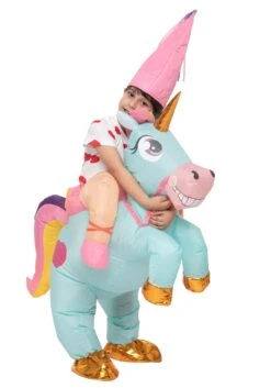 Inflatable Riding-A-Blue Unicorn Costume For Kids 13 Inflatable Riding-A-Blue Unicorn Costume For Kids -Holiday Clothing Promotion Store child inflatable riding a blue unicorn costume alt 5
