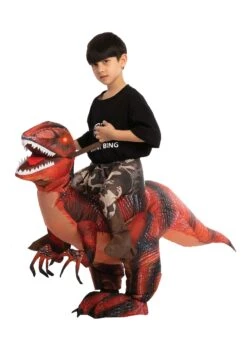 Inflatable Riding A Red Raptor Costume For Kids