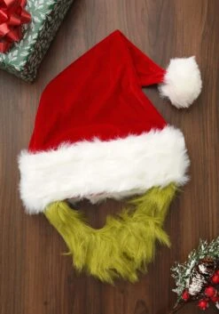 Grinch Costume Hat With Fur Beard 11 Grinch Costume Hat With Fur Beard -Holiday Clothing Promotion Store mister grinch hat with fur beard alt 4