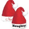 AMSCAN Set Of Two Naughty And Nice Santa Hats For Adults -Holiday Clothing Promotion Store naughty and nice santa hats set of two