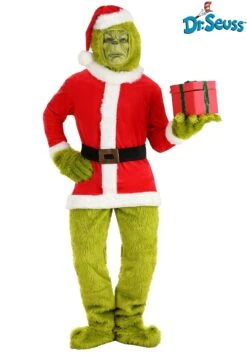 Adult The Grinch Santa Open Face Costume -Holiday Clothing Promotion Store the grinch adult santa open face costume alt 6