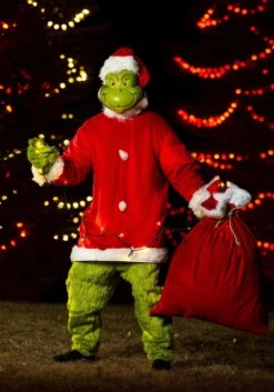 Adult The Grinch Plus Size Santa Deluxe Jumpsuit With Mask