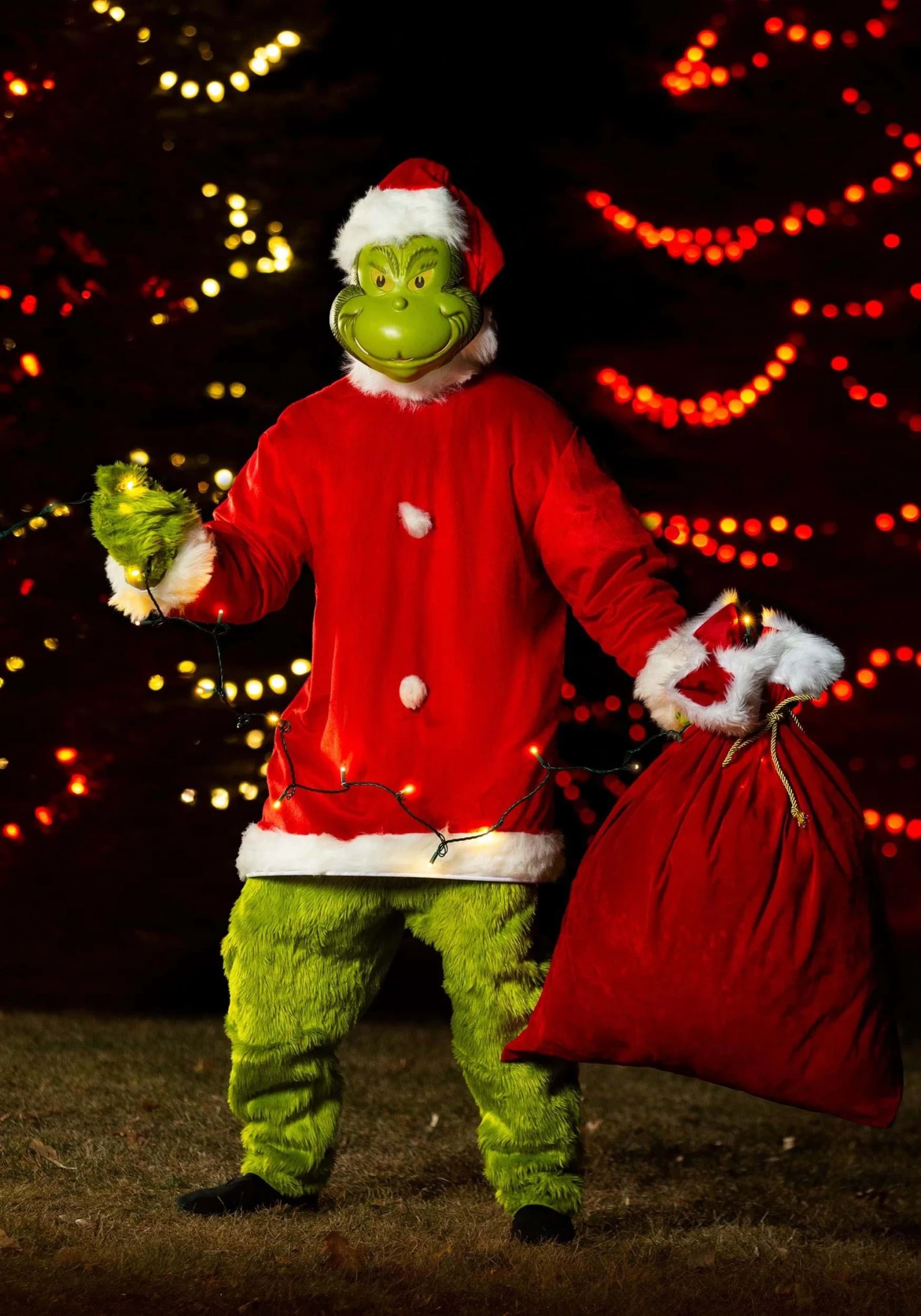 Adult The Grinch Plus Size Santa Deluxe Jumpsuit With Mask 3 Adult The Grinch Plus Size Santa Deluxe Jumpsuit With Mask
